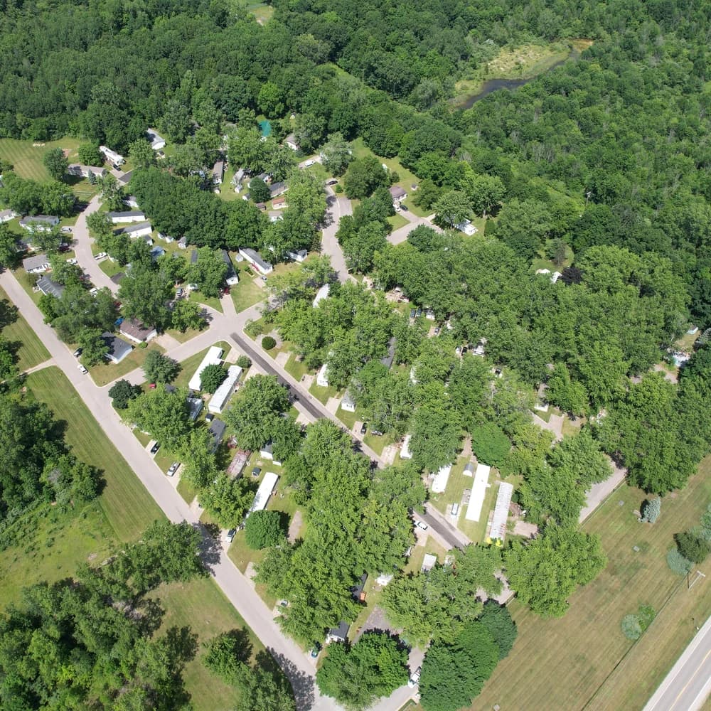 Overhead view of Davison Hills among mature trees